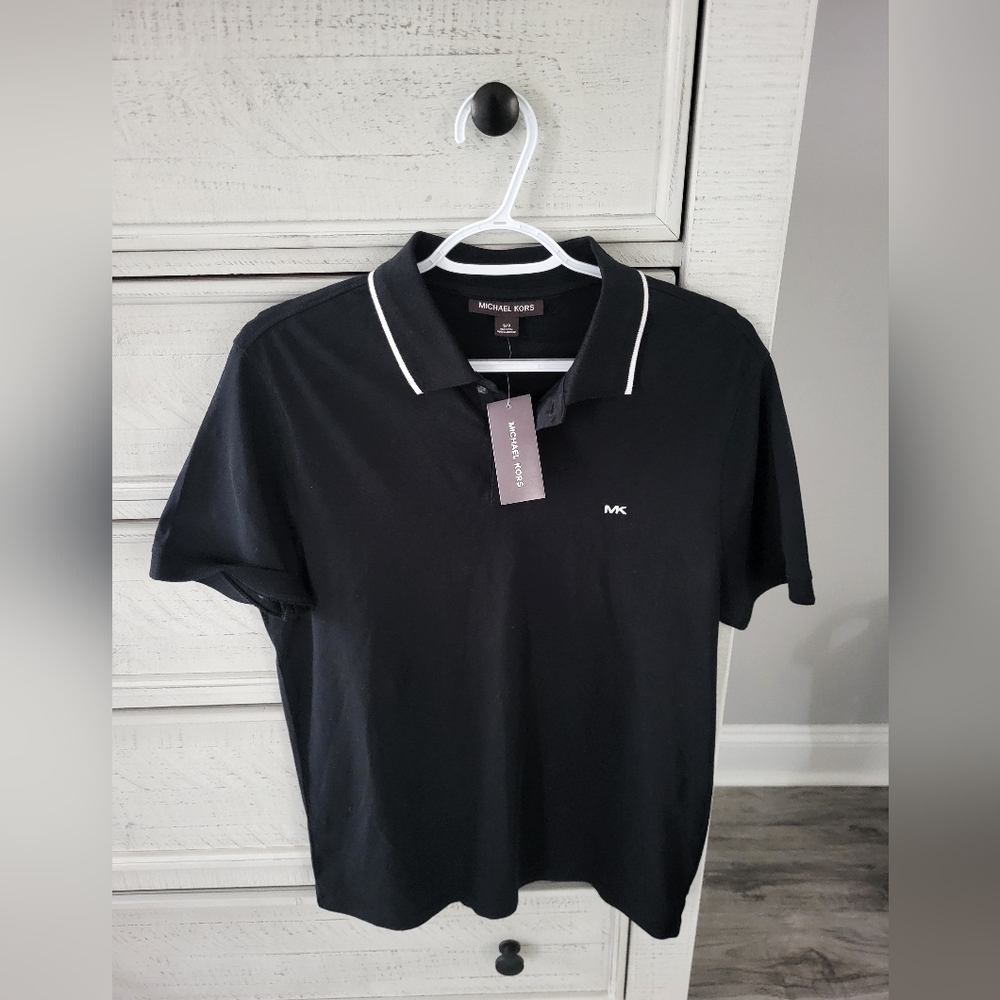 Michael Kors Navy Polo Shirt with White Trim